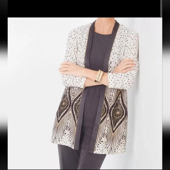 Chico’s Travelers Collection Foiled Peacock Jacket OO- 3/4 sleeve - Picture 2 of 12